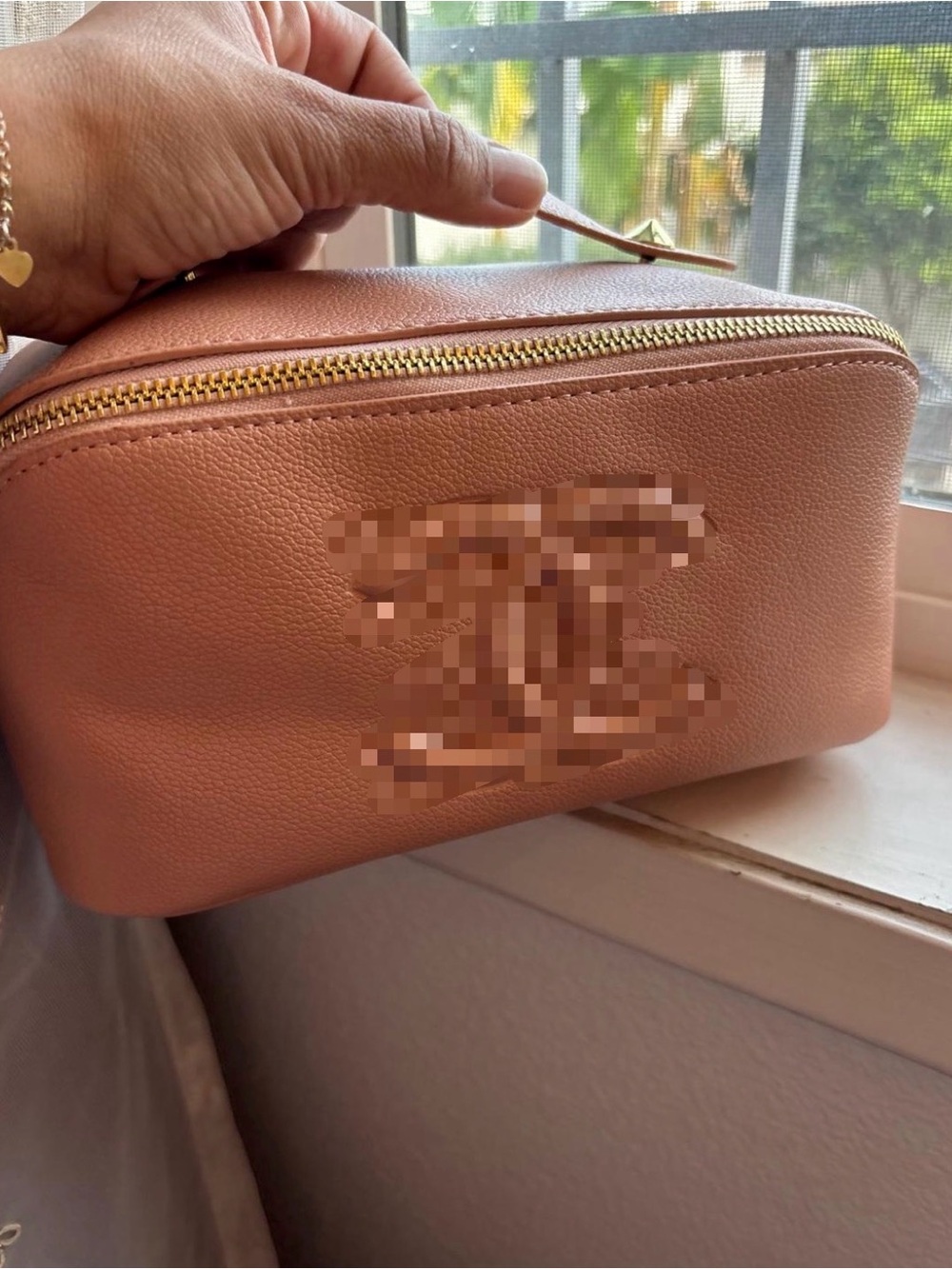 Women's Metallic Rose Cosmetic Case with Gold Zip